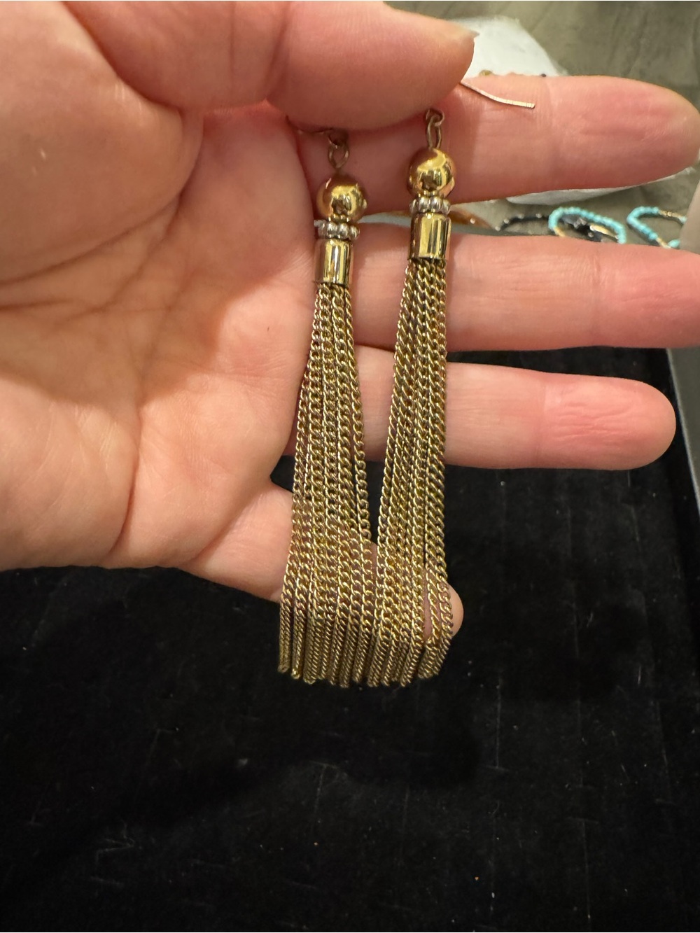Gold Tone Long Chain Tassel Dangle Earrings Statement Drop Earrings